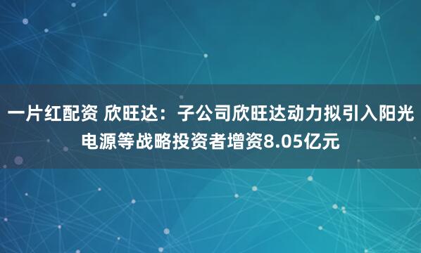 一片红配资 欣旺达：子公司欣旺达动力拟引入阳光电源等战略投资者增资8.05亿元